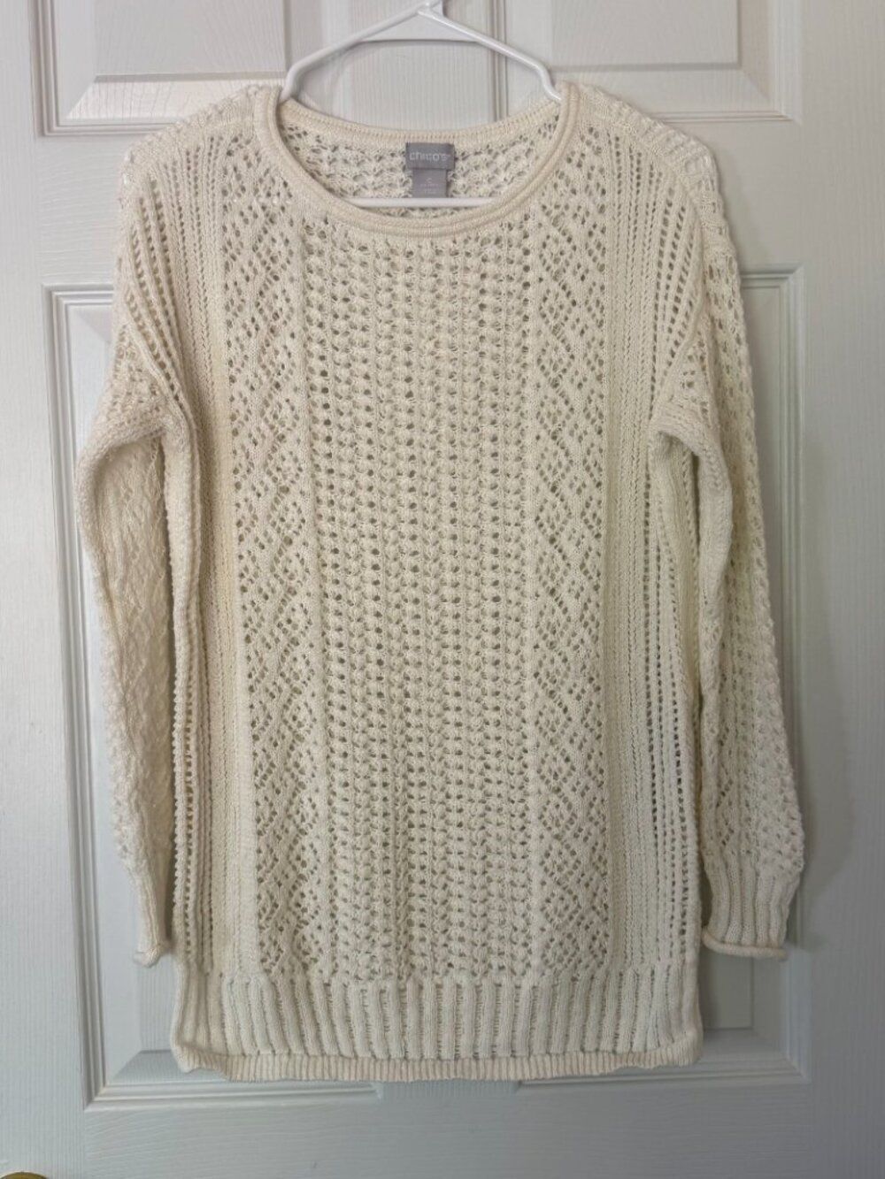 Chico's Cream Pointelle Open Knit Pullover Sweater